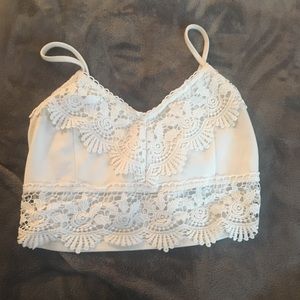 White floral crop tank